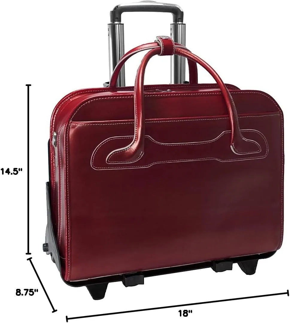 McKlein 17" Leather Patented Detachable -Wheeled Ladies' Laptop Briefcase- WILLOWBROOK- Red