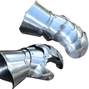 Medieval Dragon Slayer Clamshell Gauntlets Inspired Hand Forged Functional Replica Mitten Gloves, 13 Inches, Silver