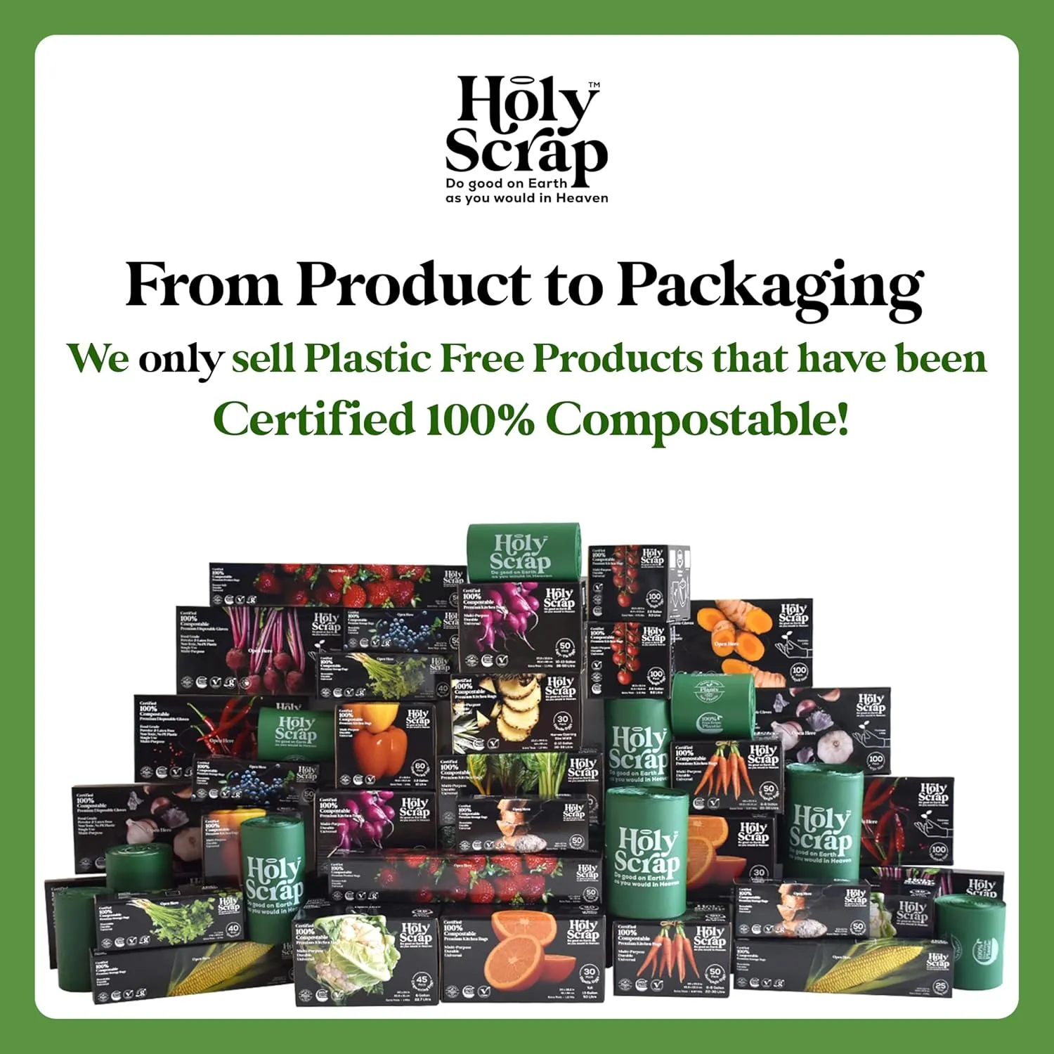 Medium Compostable Drawstring Trash Bags - 6-8 Gallon, 45 Pack | Plastic-Free Kitchen & Bathroom Garbage Bags with Drawstring Handles | Thick Bin Bag Liners for Green & Food Waste