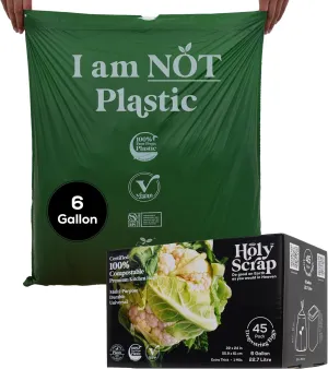 Medium Compostable Drawstring Trash Bags - 6-8 Gallon, 45 Pack | Plastic-Free Kitchen & Bathroom Garbage Bags with Drawstring Handles | Thick Bin Bag Liners for Green & Food Waste