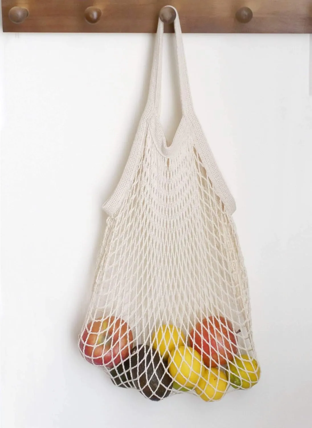 meetall Mesh Grocery Bags, Reusable Tote Bags with Sturdy Handle, Washable, Eco Friendly, Cotton String Net, for Shopping and Storage Fruit Vegetable (5 Pack, 2 Size,Off White)
