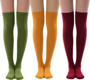 MEIKAN Thigh High Socks for Women, Fashion Cotton Cosplay Over Knee High Socks 3 Packs