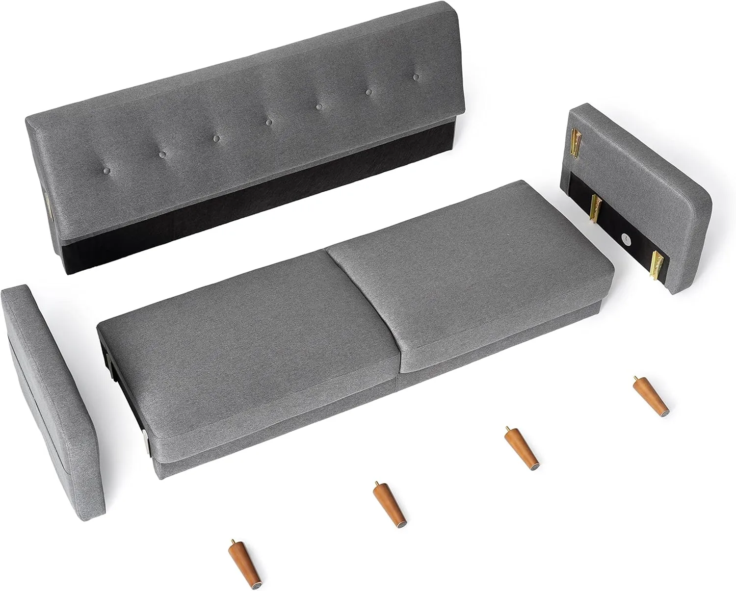 Mellow Adair Mid-Century Modern Sofa Couch with Armrest Pockets, Tufted Linen Fabric, Dark Heather Grey
