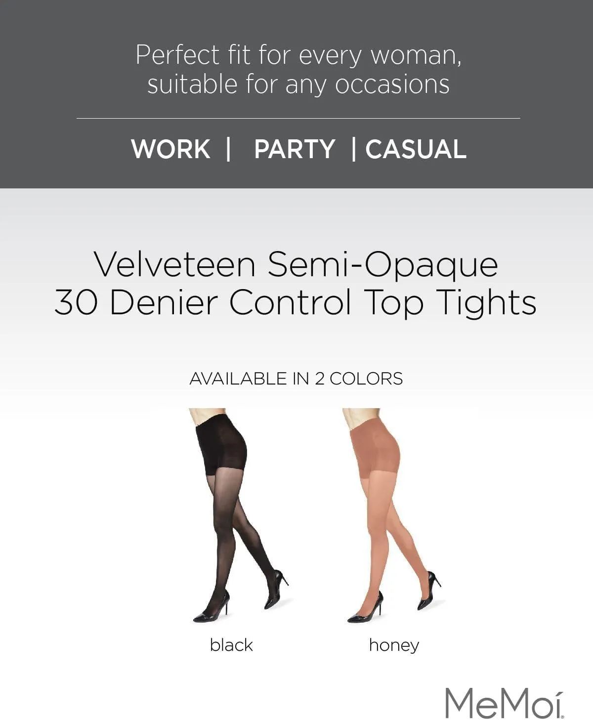 MeMoi Velveteen Semi Opaque Tights, Comfortable and Lightweight Control Top Tights, 30 Denier - Sizes S-Q2