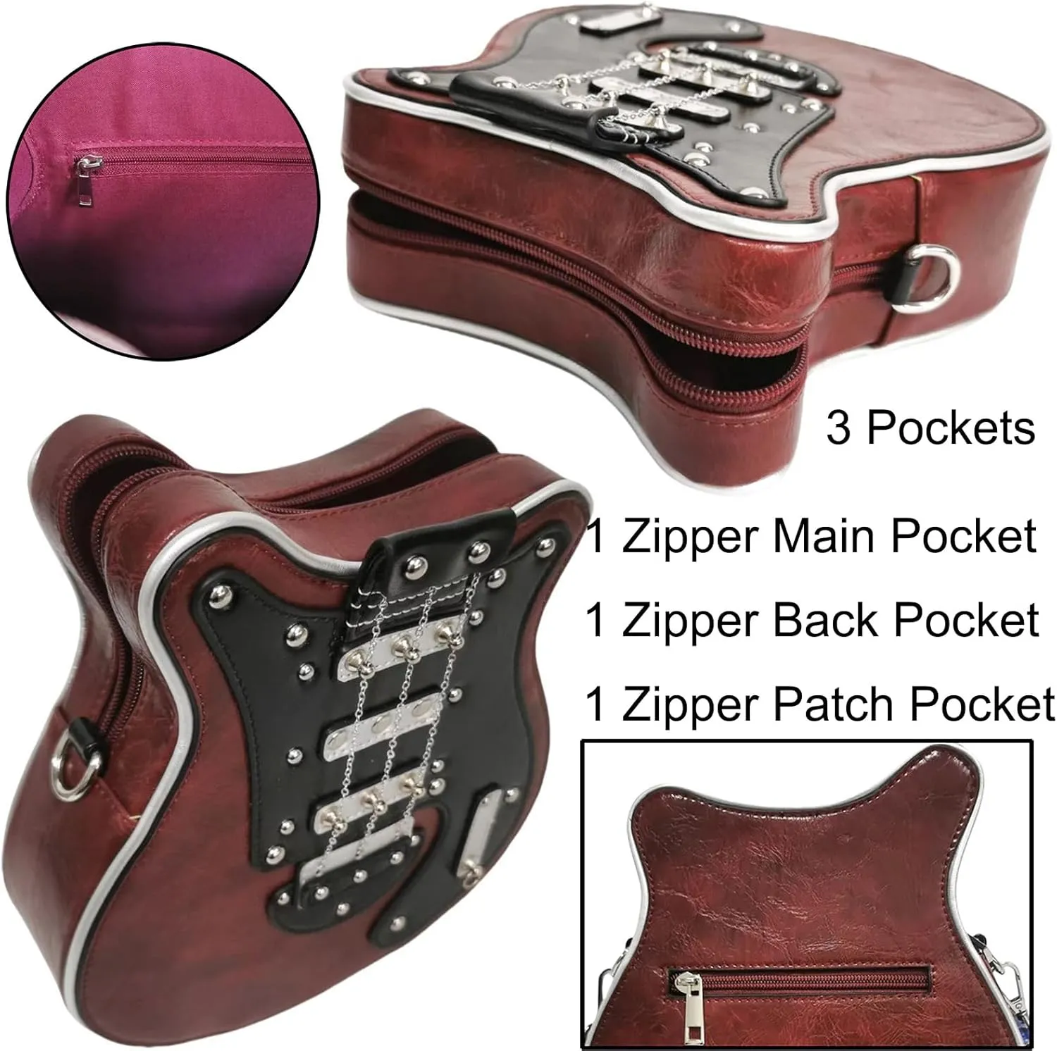Men and Women Guitar Shaped Crossbody Shoulder Bag PU Leather Unique Novelty Guitar Purse