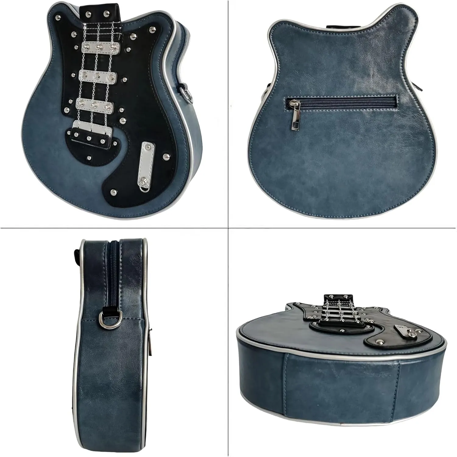 Men and Women Guitar Shaped Crossbody Shoulder Bag PU Leather Unique Novelty Guitar Purse