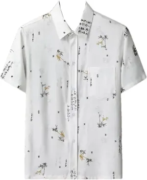Men Dad Printed Cotton Linen Shirt Tang Suit Ethnic Style Suit (Shirt   Pants)