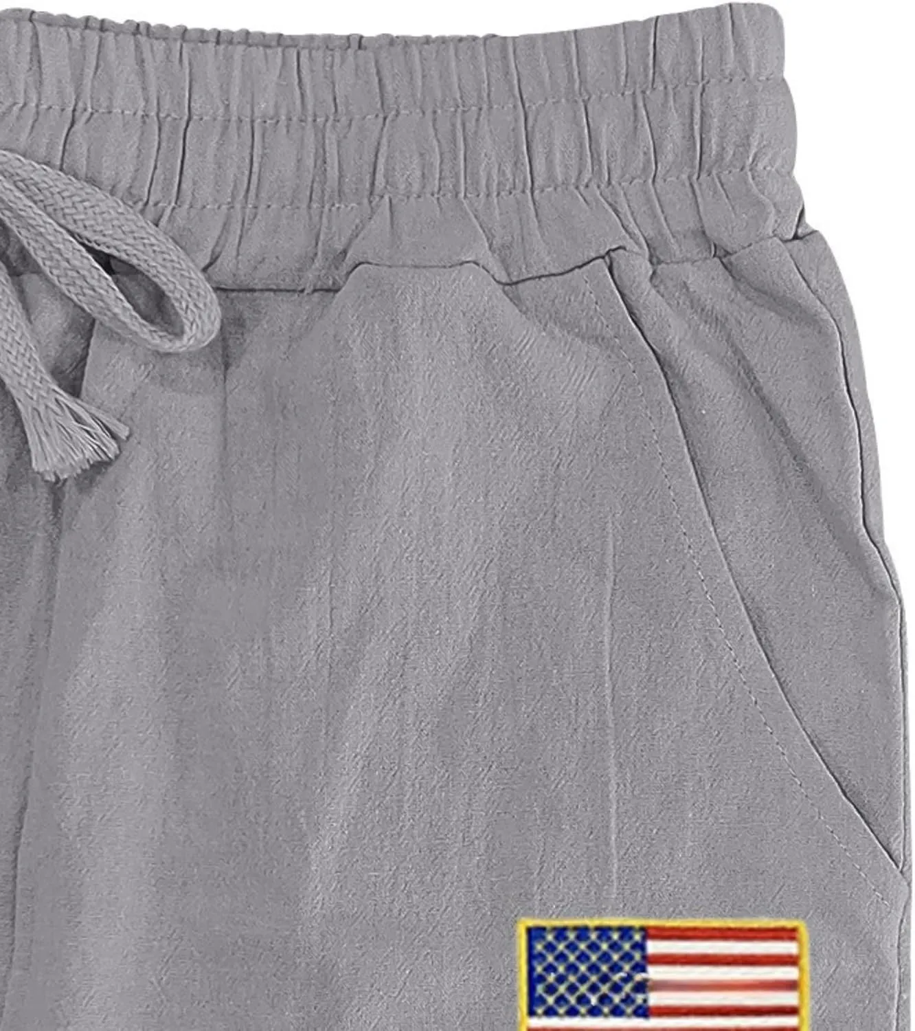 Men Summer Linen Pants USA Flag Splicing Hip Hop Pants Elastic Waist Drawstring Wide Leg Yoga Beach Trousers