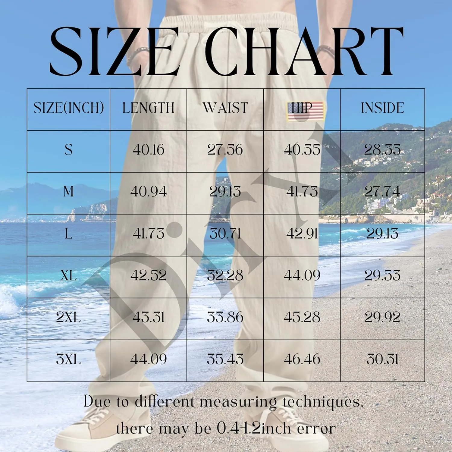 Men Summer Linen Pants USA Flag Splicing Hip Hop Pants Elastic Waist Drawstring Wide Leg Yoga Beach Trousers