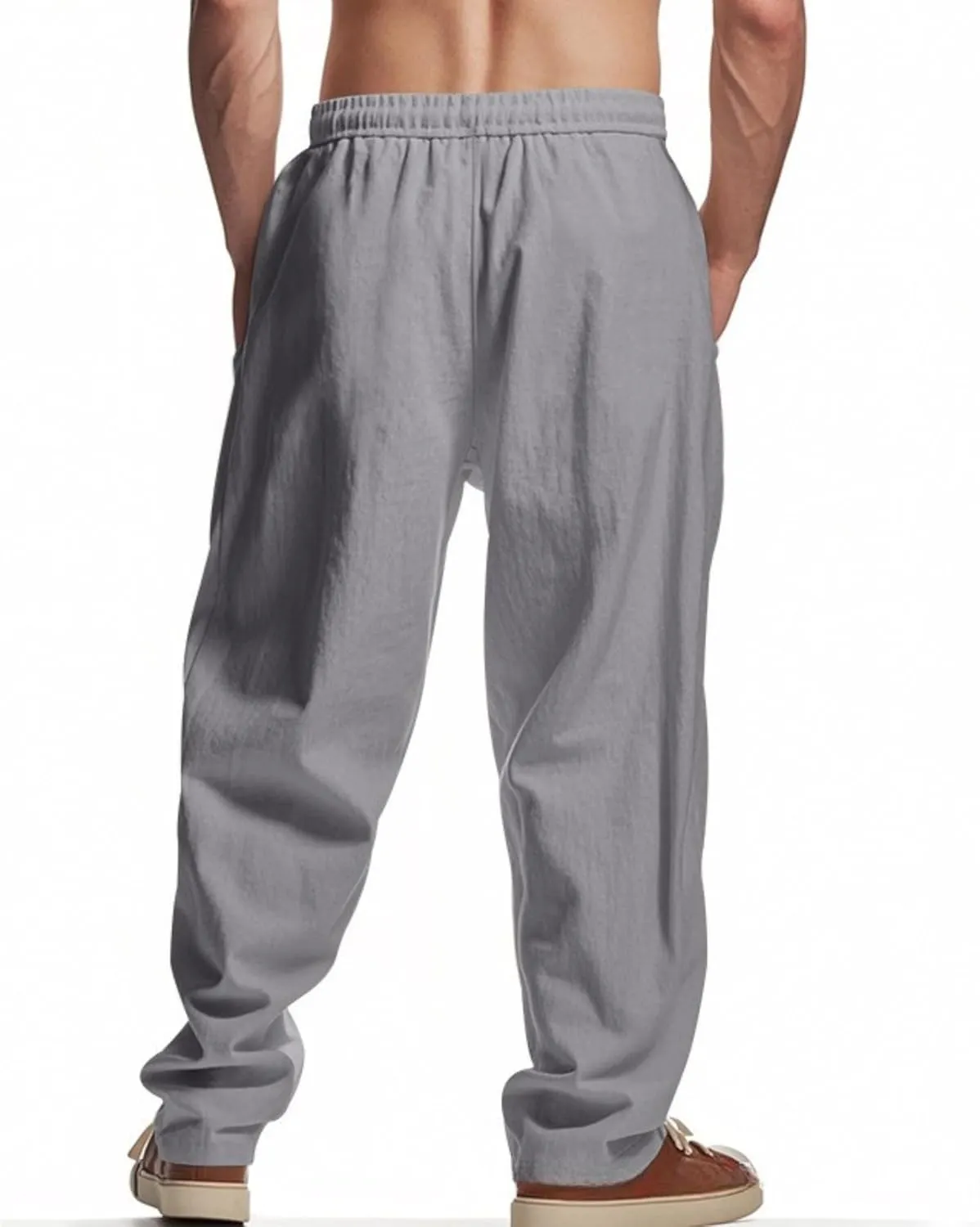 Men Summer Linen Pants USA Flag Splicing Hip Hop Pants Elastic Waist Drawstring Wide Leg Yoga Beach Trousers