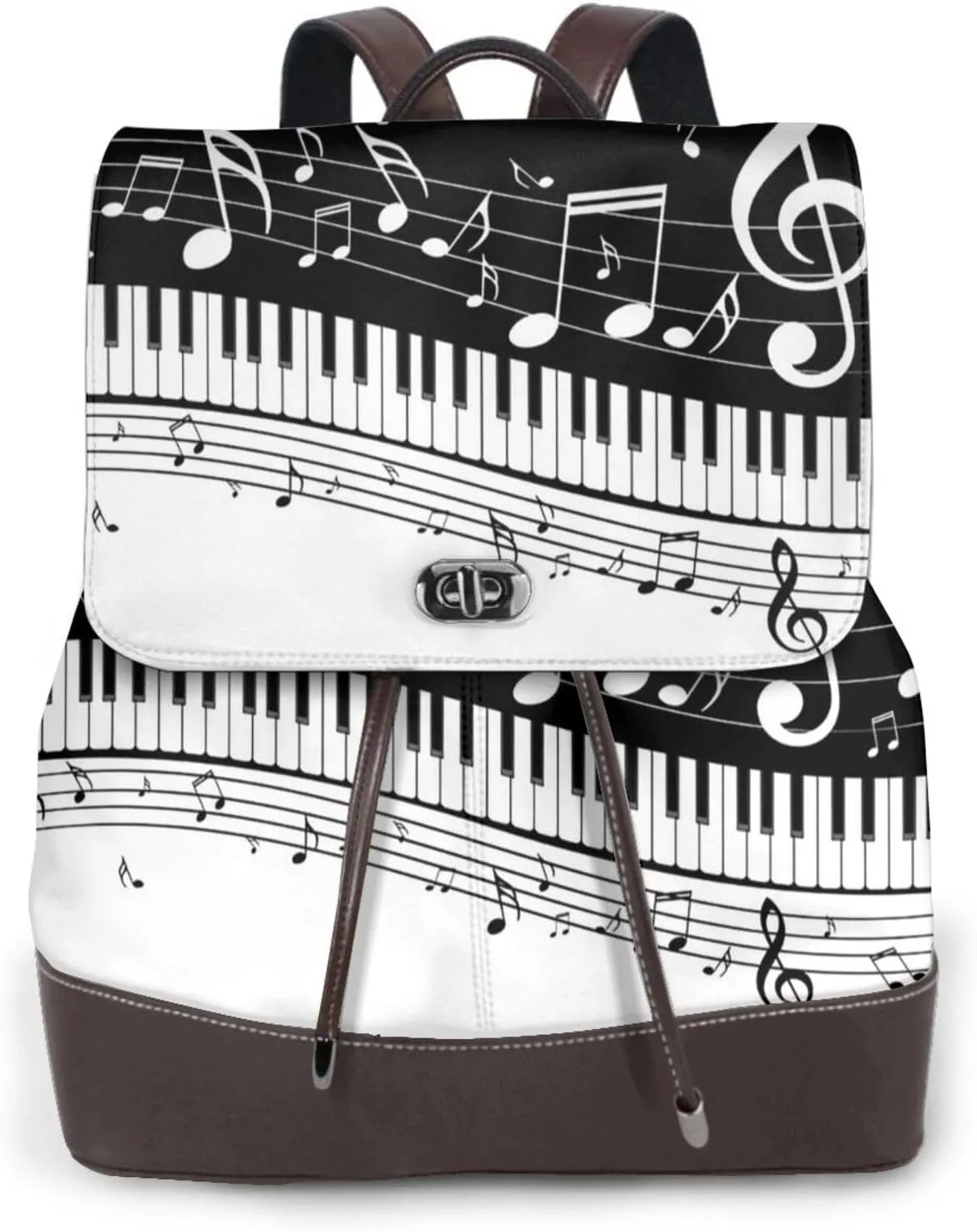 MENRIAOV Womens Leather Backpack Piano Keys Musical Notes Multi-Functional Daypack Shoulder Bag Shopping Trip