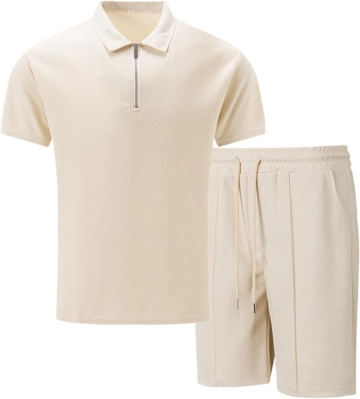 Mens 2 Piece Outfits Casual Tracksuit Polos Shirts and Shorts Golf Sportwear Men Stylish Textured Summer Workout Sets