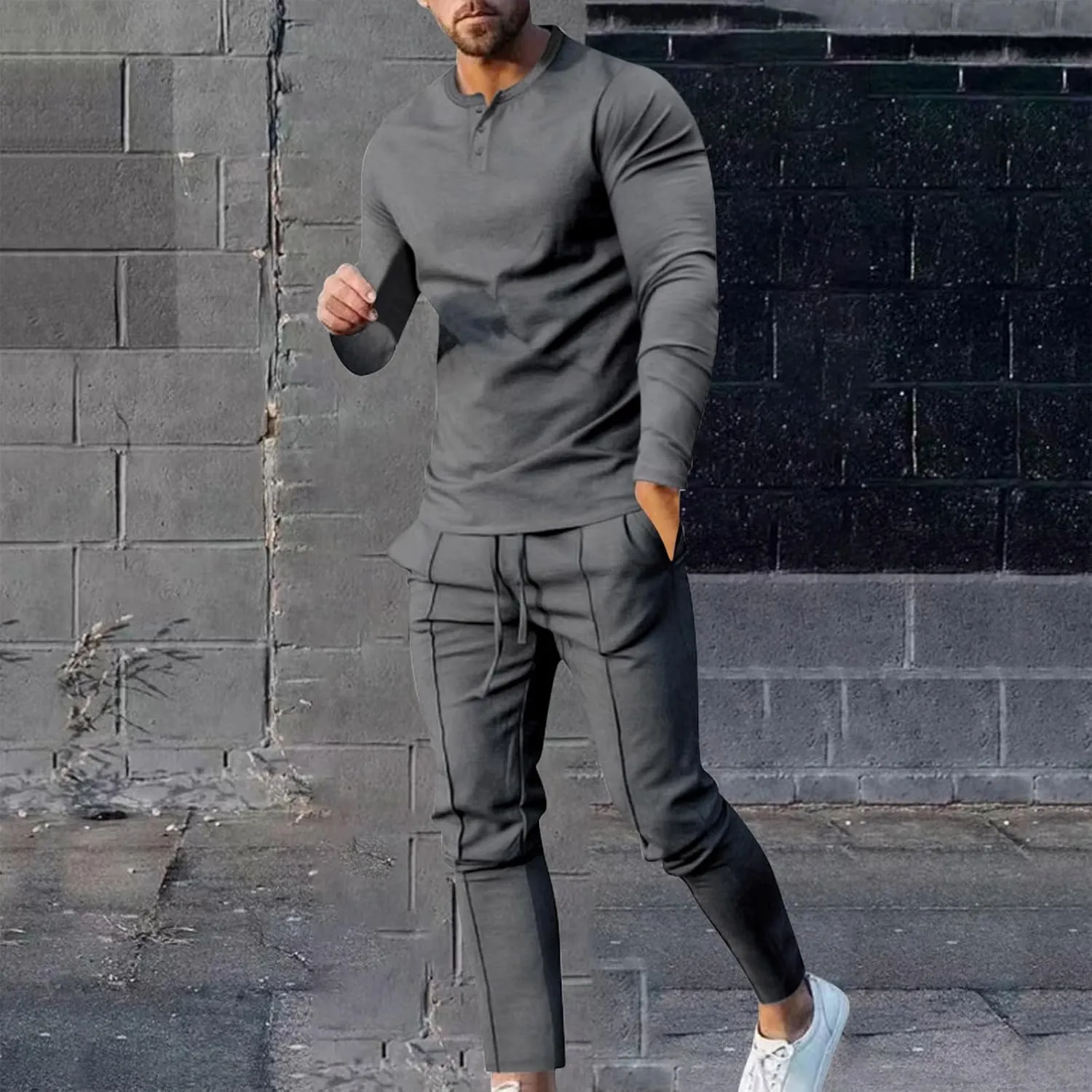 Men's 2 Piece Tracksuit Set Jogging Sweatsuit Outfits Solid Long Sleeve Button Down Shirt and Sport Sweatpant Set