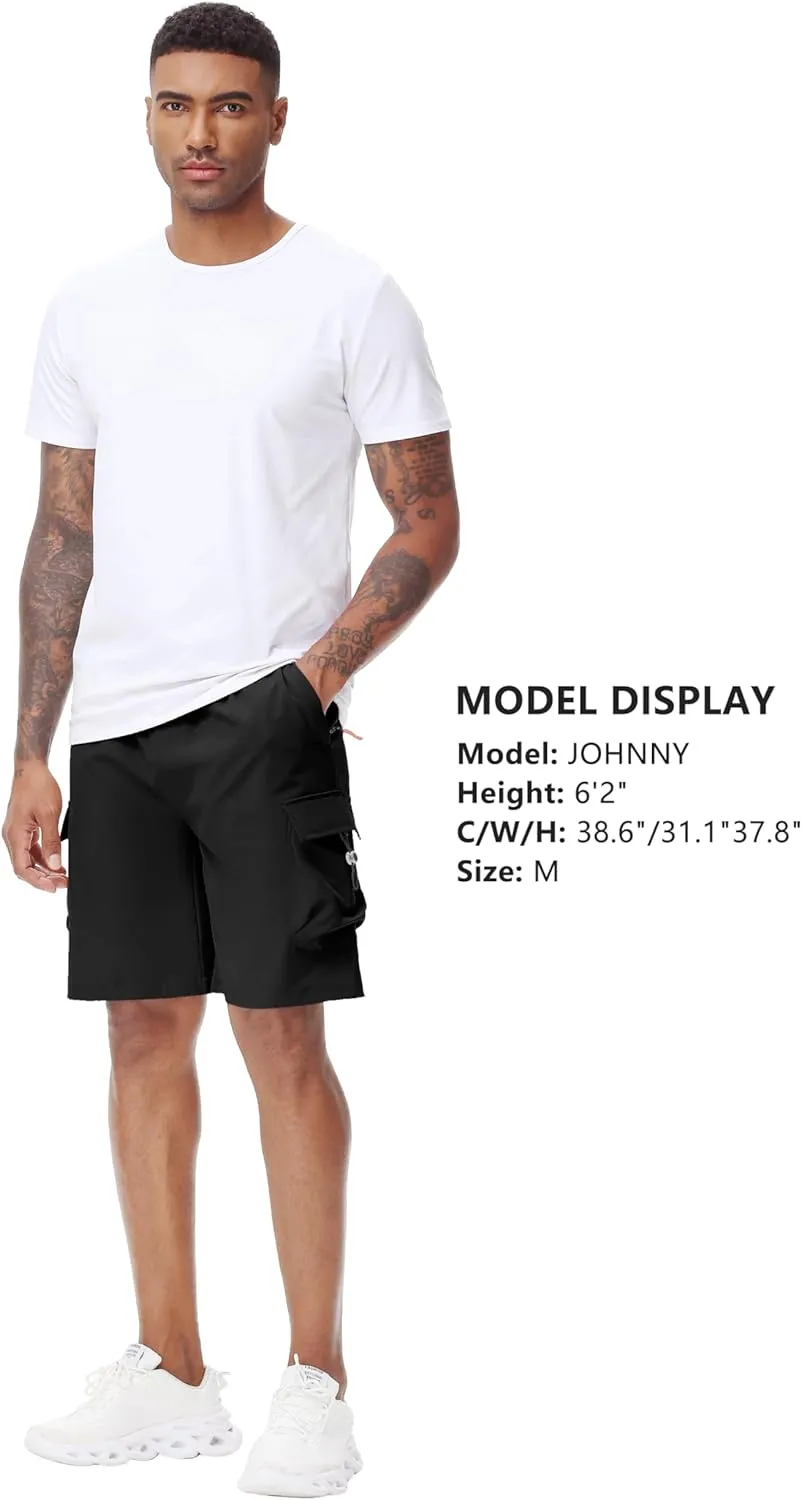 Men's 9" Cargo Shorts with Elastic Waistband - Utility Work Shorts with 5 Pockets no Lined Stretch Outdoor Hiking Shorts