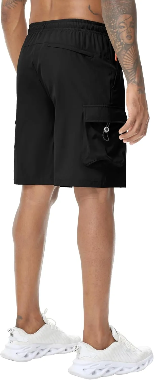 Men's 9" Cargo Shorts with Elastic Waistband - Utility Work Shorts with 5 Pockets no Lined Stretch Outdoor Hiking Shorts