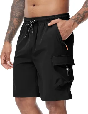 Men's 9" Cargo Shorts with Elastic Waistband - Utility Work Shorts with 5 Pockets no Lined Stretch Outdoor Hiking Shorts