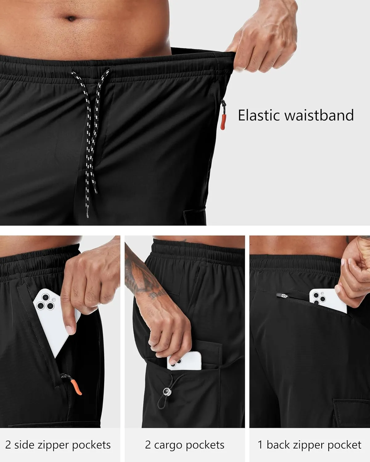 Men's 9" Cargo Shorts with Elastic Waistband - Utility Work Shorts with 5 Pockets no Lined Stretch Outdoor Hiking Shorts