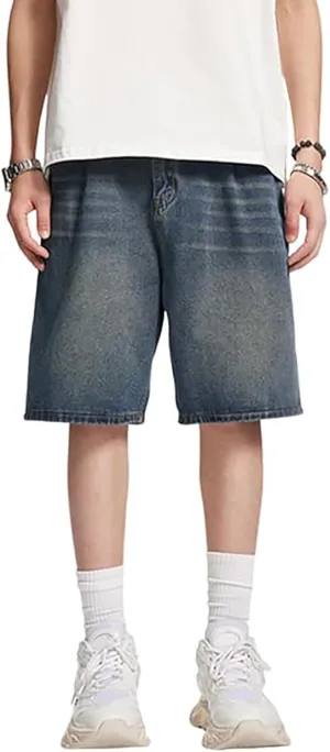 Mens Baggy Jean Shorts Loose Fit Below Knee Denim Shorts Summer Casual Y2K Grunge Streetwear Clothes