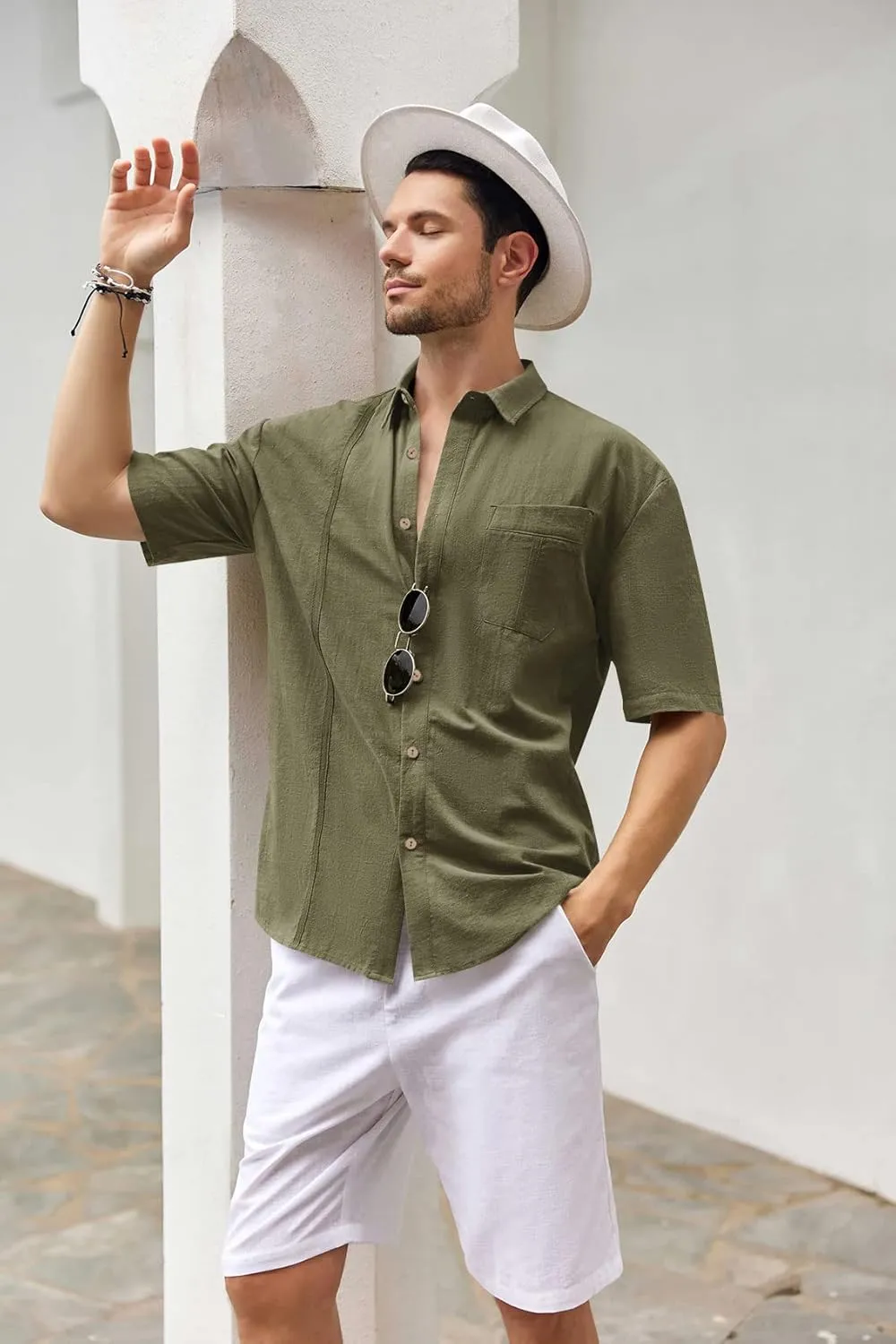 Mens Beach Linen Shirts Short Sleeve Cuban Button Down Casual Summer T Shirt Guayabera Hawaiian Tee Loose Fit Tops