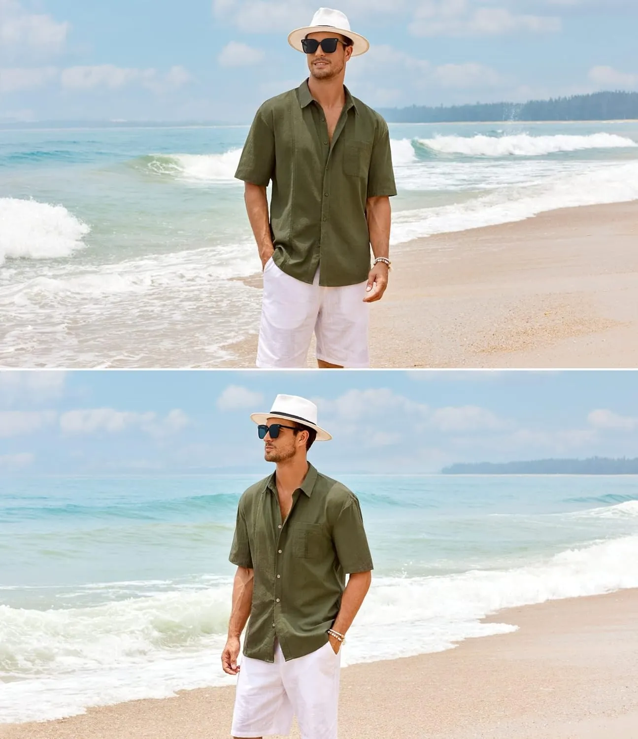 Mens Beach Linen Shirts Short Sleeve Cuban Button Down Casual Summer T Shirt Guayabera Hawaiian Tee Loose Fit Tops