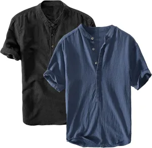 Men's Breathable Fresh Handsome Short Sleeve Outdoor Versatile Simple Short Sleeve Cotton Linen Fashion Short Shirt