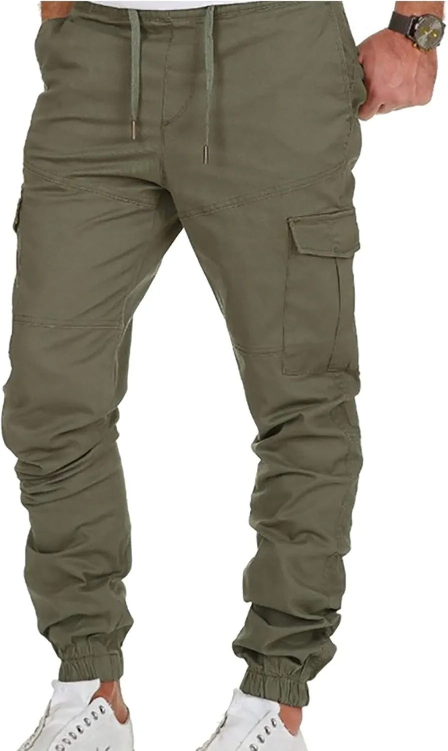 Mens Cargo Sweatpants Relaxed Cotton Simple Solid Color Leisure High Street Elastic Lace Up Pants Men's Cargo