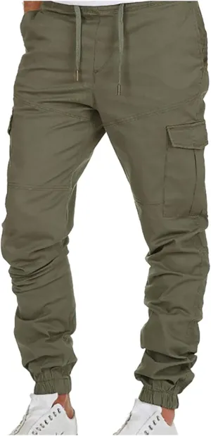 Mens Cargo Sweatpants Relaxed Cotton Simple Solid Color Leisure High Street Elastic Lace Up Pants Men's Cargo