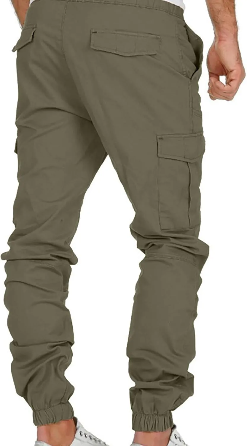 Mens Cargo Sweatpants Relaxed Cotton Simple Solid Color Leisure High Street Elastic Lace Up Pants Men's Cargo
