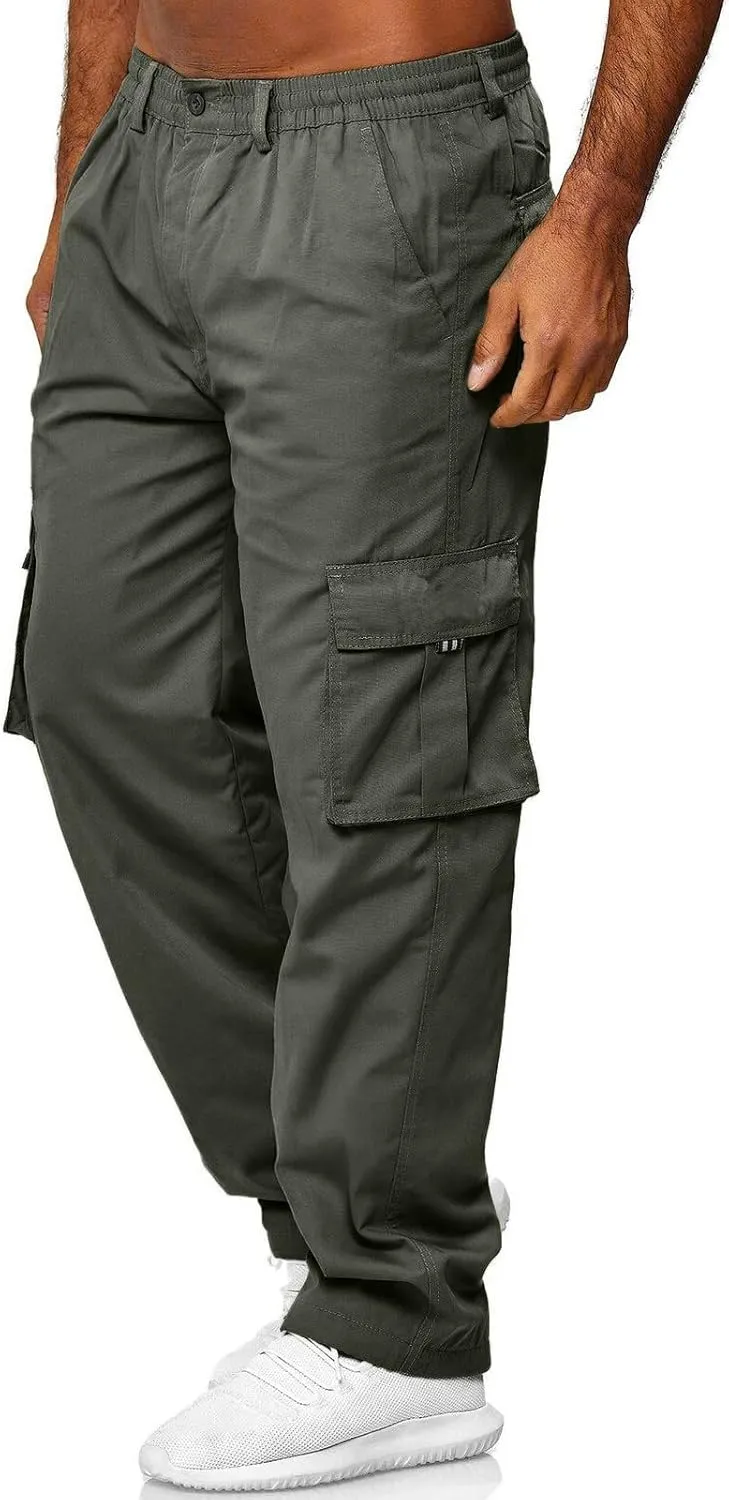 Men's Cargo Tactical Pants Hat Multi Woven Pocket Foot Rope Solid Pants Street Cargo Tie Cargo Pockets Casual