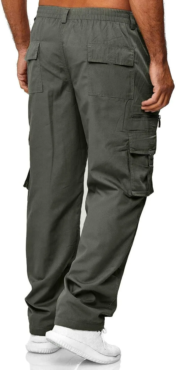 Men's Cargo Tactical Pants Hat Multi Woven Pocket Foot Rope Solid Pants Street Cargo Tie Cargo Pockets Casual