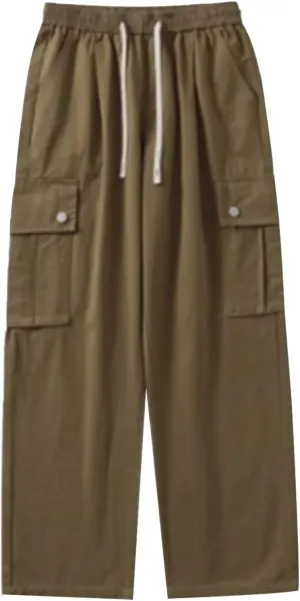 Mens Casual Cargo Pants Spring Summer Lightweight Elastic Waist Drawstring Pants Loose Fit Yoga Trousers with Pockets