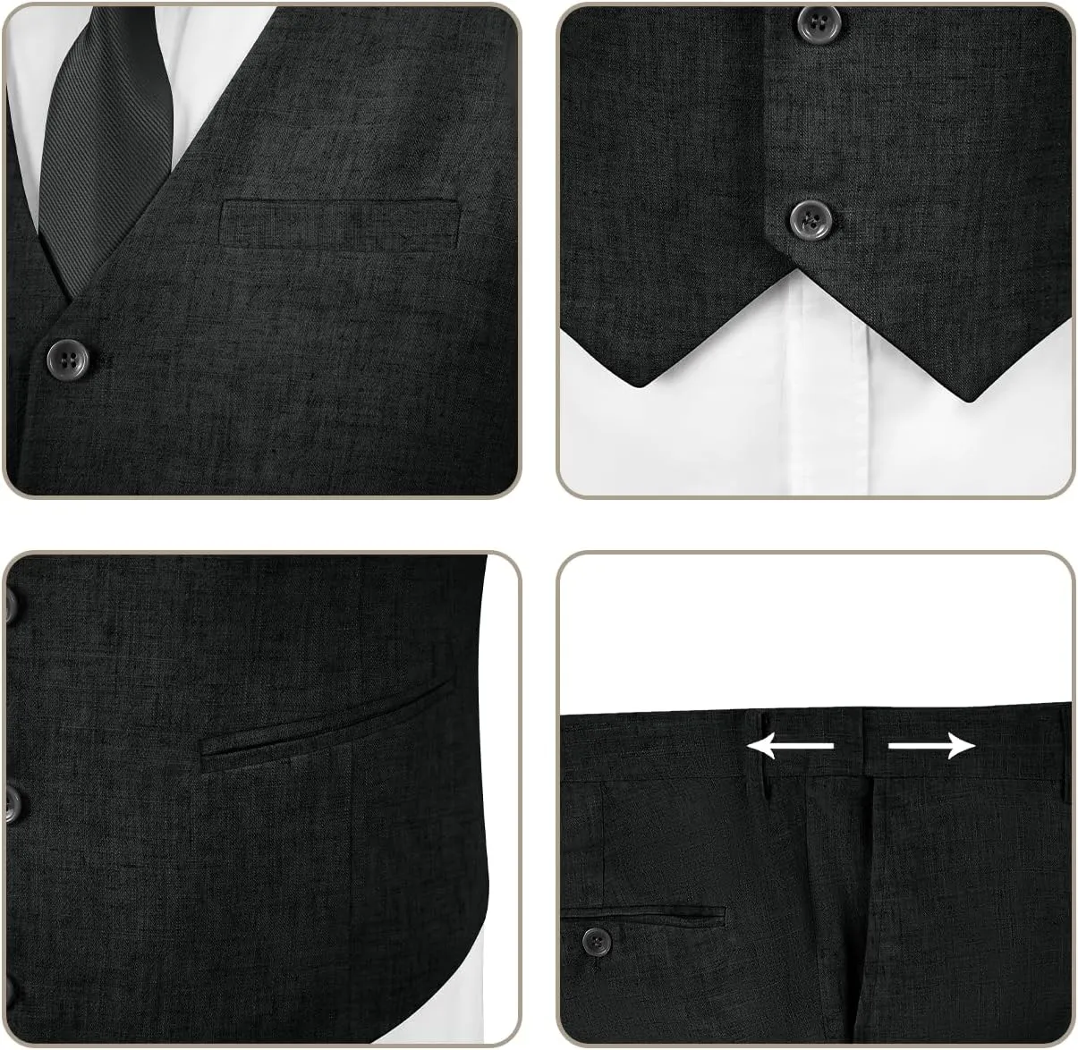 Men's Casual Linen Suit Set 2 Piece Slim Fit Wedding Suits Prom Groomsmen Suit Tuxedos Beach Suits Vest Pants