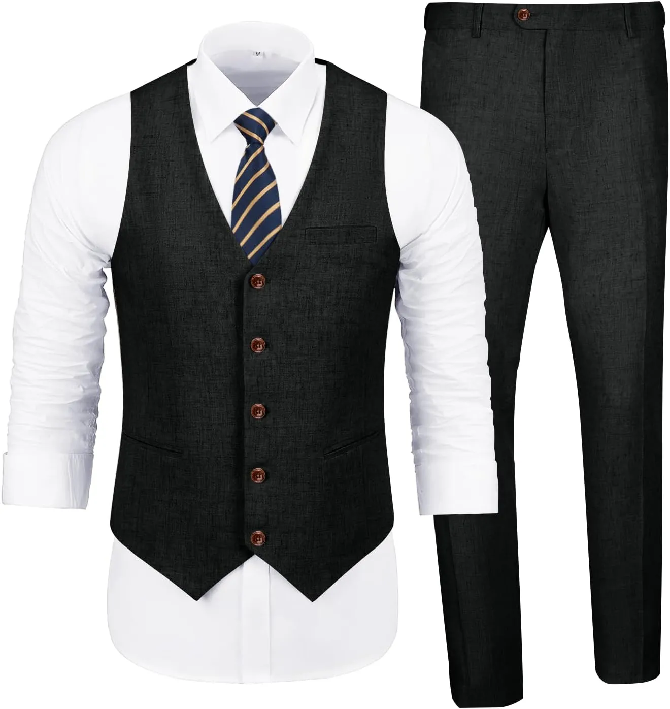 Men's Casual Linen Suit Set 2 Piece Slim Fit Wedding Suits Prom Groomsmen Suit Tuxedos Beach Suits Vest Pants