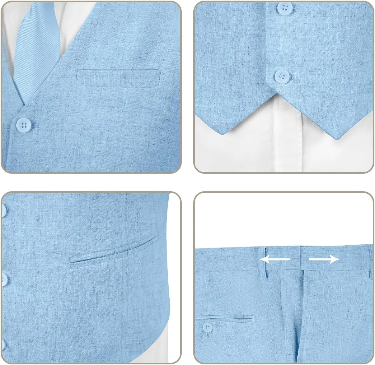 Men's Casual Linen Suit Set 2 Piece Slim Fit Wedding Suits Prom Groomsmen Suit Tuxedos Beach Suits Vest Pants