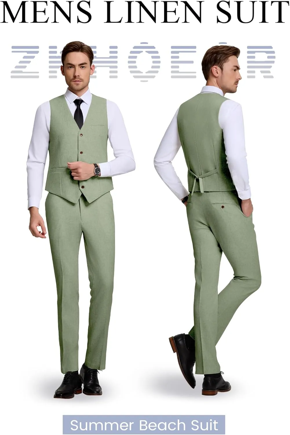 Men's Casual Linen Suit Set 2 Piece Slim Fit Wedding Suits Prom Groomsmen Suit Tuxedos Beach Suits Vest Pants