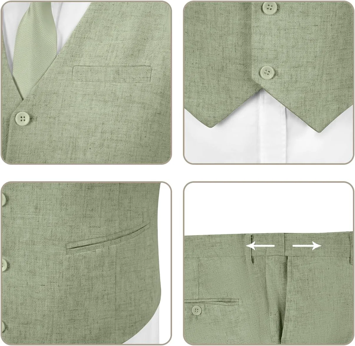 Men's Casual Linen Suit Set 2 Piece Slim Fit Wedding Suits Prom Groomsmen Suit Tuxedos Beach Suits Vest Pants