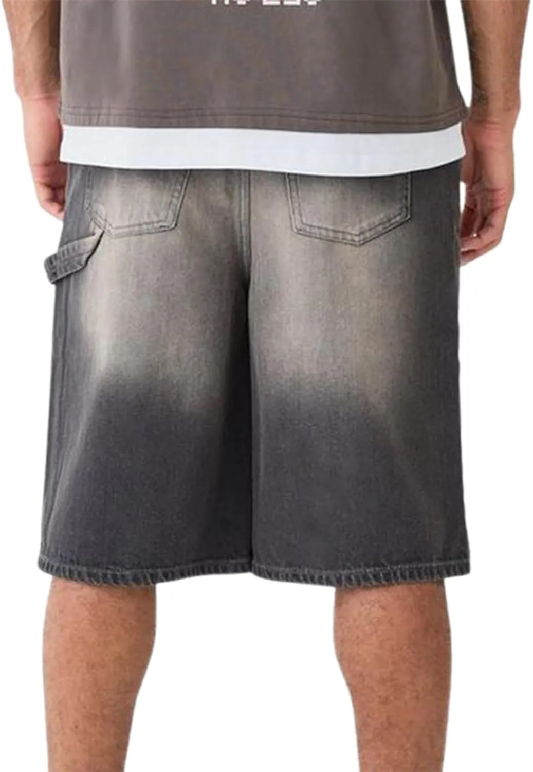 Men's Casual Loose Fit Shorts Straight Wide Leg Knee Length Pull-On Jeans Cargo Denim Shorts with Pockets