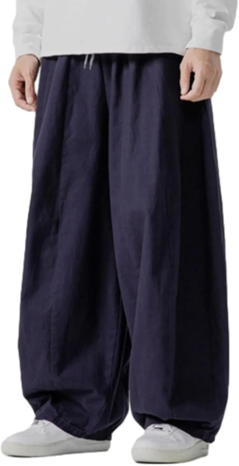 Mens Casual Wide Leg Pants Solid Lounge Oversized Loose Jogging Harem Pants Drawstring Palazzo Trousers with Pockets