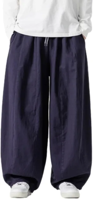Mens Casual Wide Leg Pants Solid Lounge Oversized Loose Jogging Harem Pants Drawstring Palazzo Trousers with Pockets