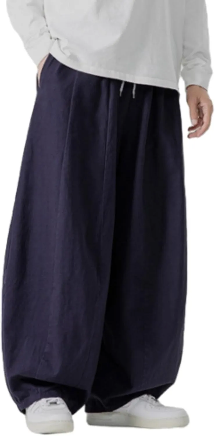 Mens Casual Wide Leg Pants Solid Lounge Oversized Loose Jogging Harem Pants Drawstring Palazzo Trousers with Pockets