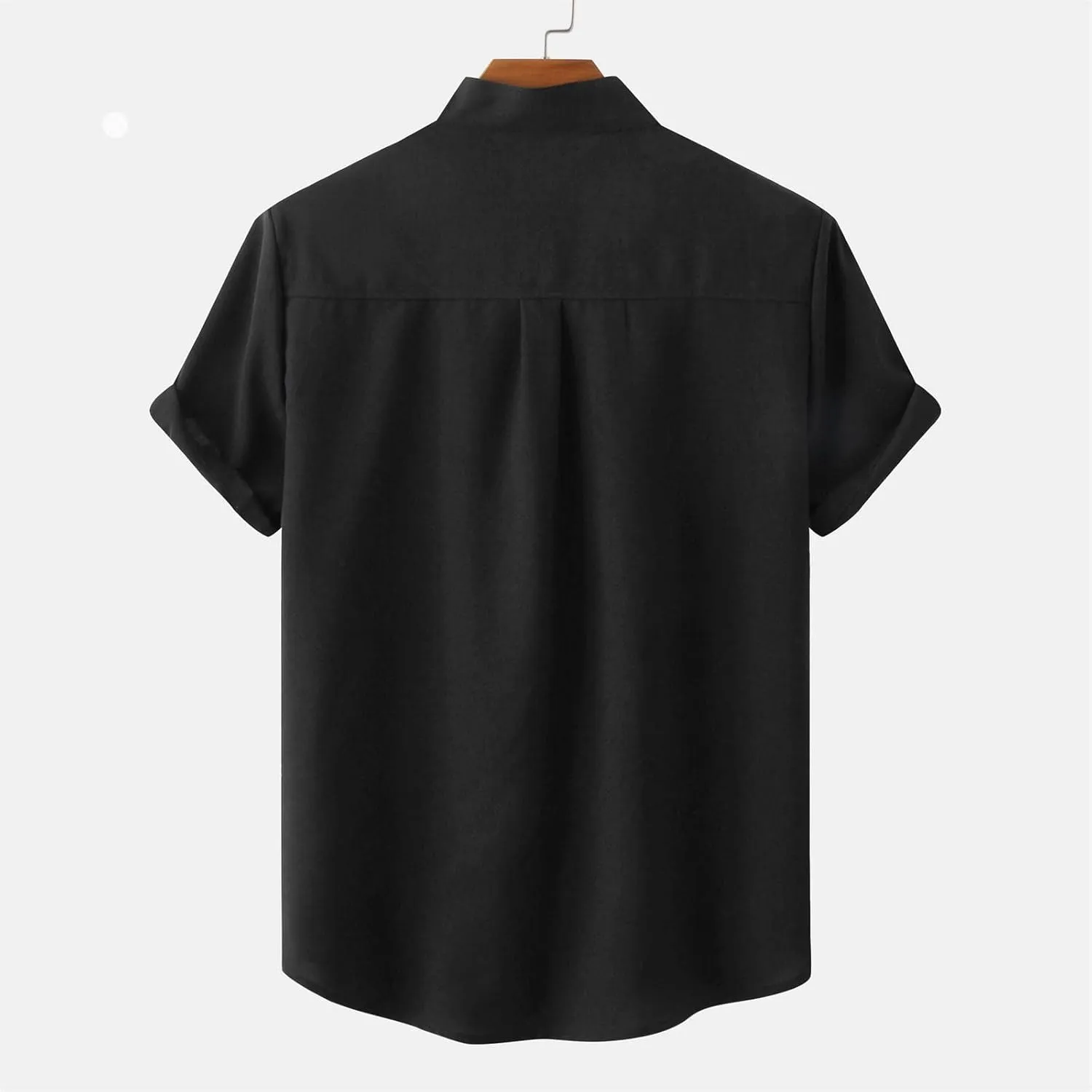 Mens Collared Button Up Summer Shirts Lightweight Simple Solid Color Tops Short Sleeve Casual T Shirt