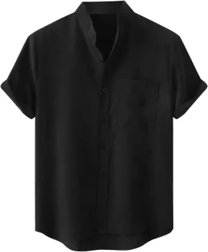 Mens Collared Button Up Summer Shirts Lightweight Simple Solid Color Tops Short Sleeve Casual T Shirt