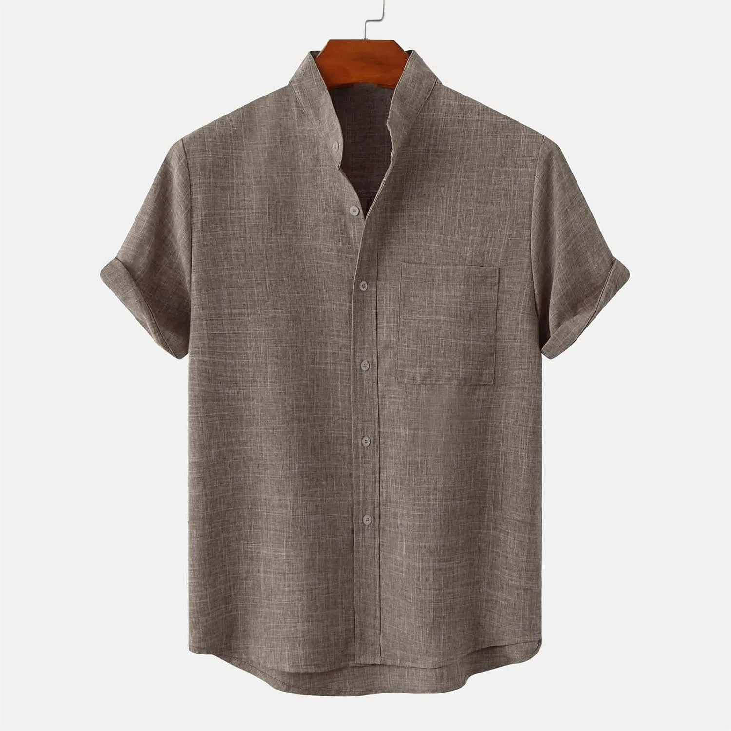 Mens Collared Button Up Summer Shirts Lightweight Simple Solid Color Tops Short Sleeve Casual T Shirt