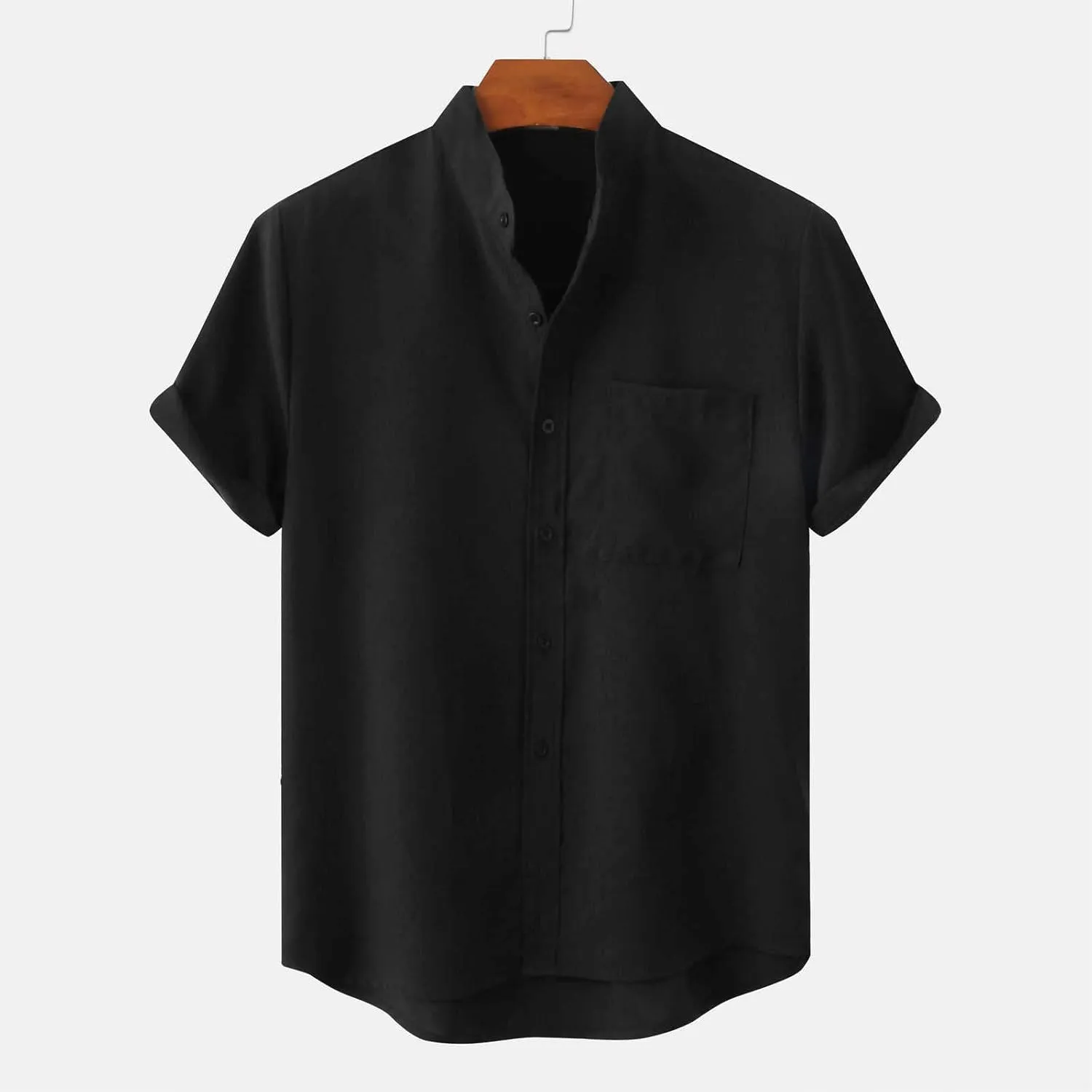 Mens Collared Button Up Summer Shirts Lightweight Simple Solid Color Tops Short Sleeve Casual T Shirt