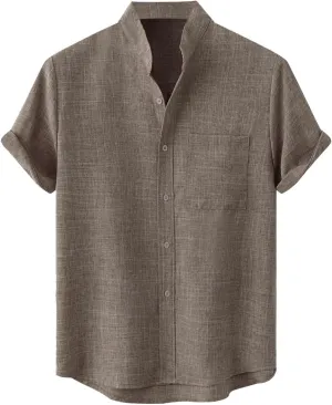 Mens Collared Button Up Summer Shirts Lightweight Simple Solid Color Tops Short Sleeve Casual T Shirt
