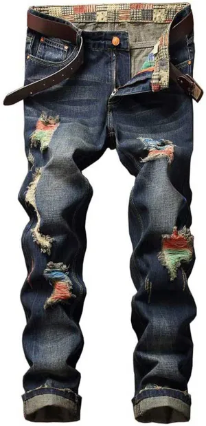 Men's Colorful Ripped Holes Straight Fit Jeans