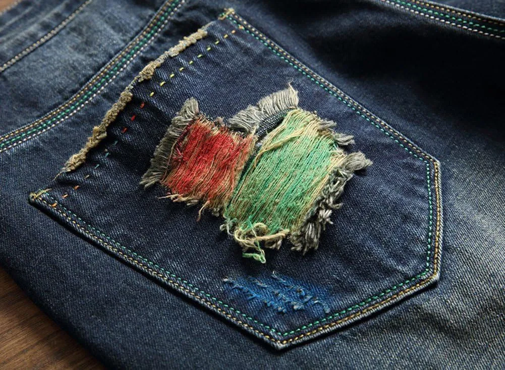 Men's Colorful Ripped Holes Straight Fit Jeans