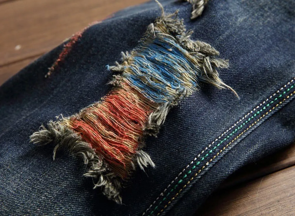 Men's Colorful Ripped Holes Straight Fit Jeans