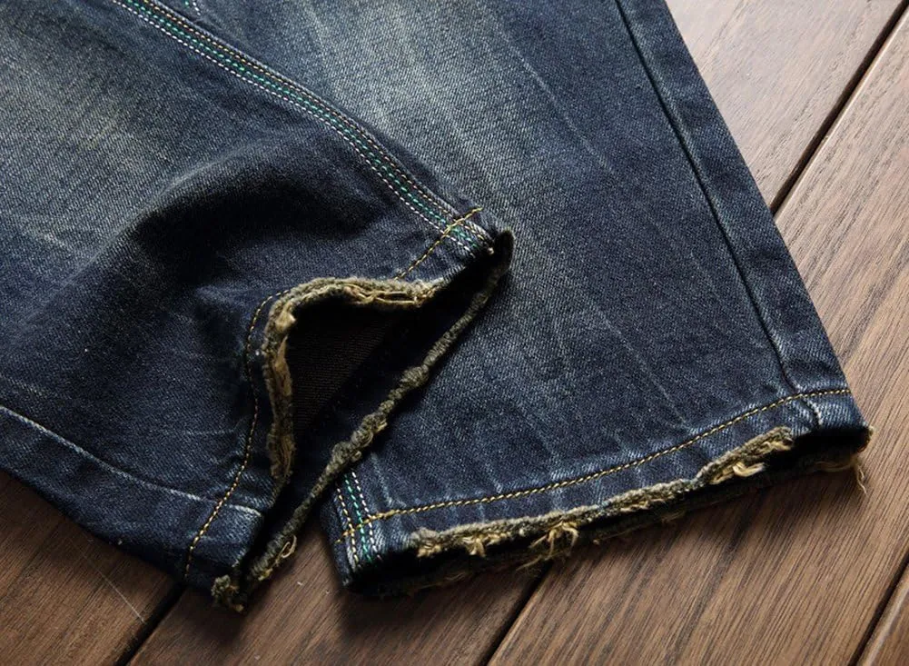 Men's Colorful Ripped Holes Straight Fit Jeans