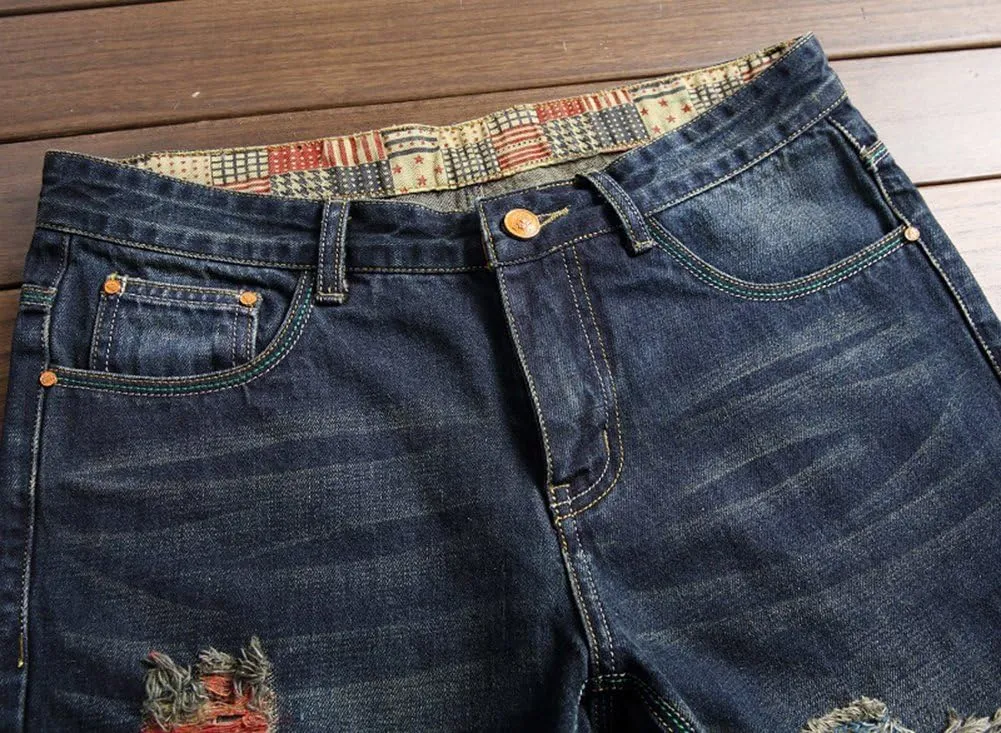 Men's Colorful Ripped Holes Straight Fit Jeans